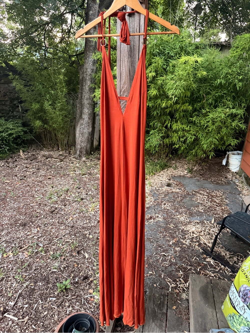 Handmade Oragnic Rust Orange Women’s V-Neck Maxi Dress - Lightweight Summer Slip